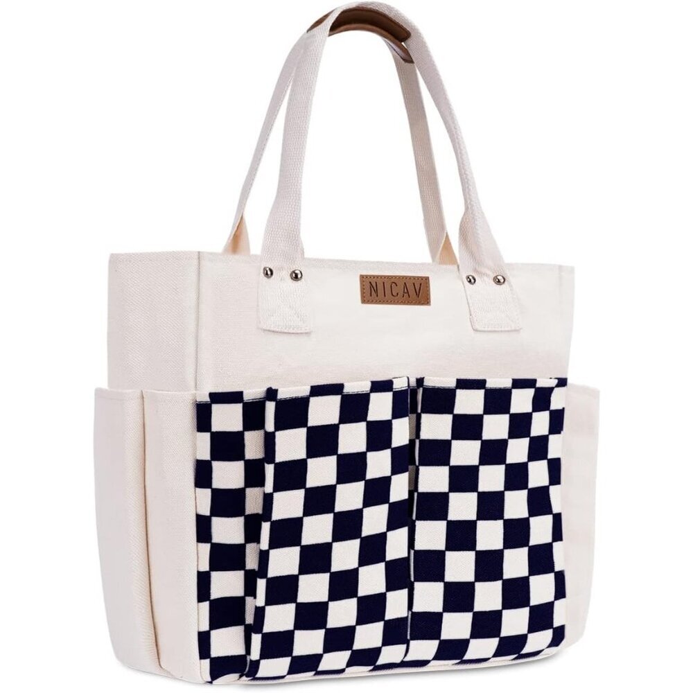 Women's White 1 Tote Bags Large Utility Bags with Pockets Zip for Teacher Work